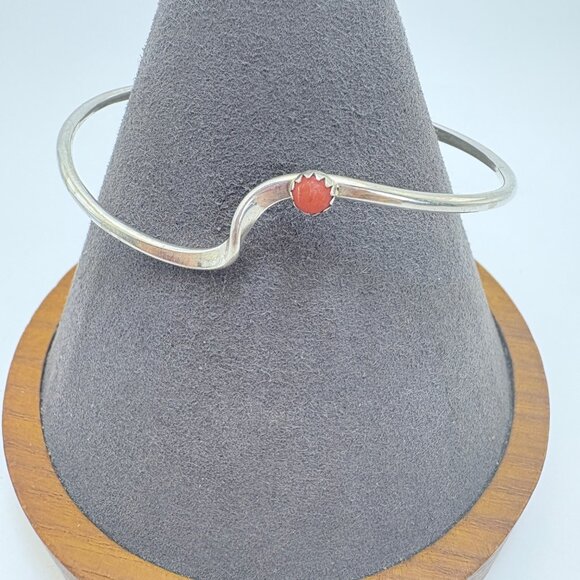 Sterling SIlver 925 Coral Abstract Wavy Design Open Cuff Bracelet Size 7.5" Fit - Picture 1 of 10